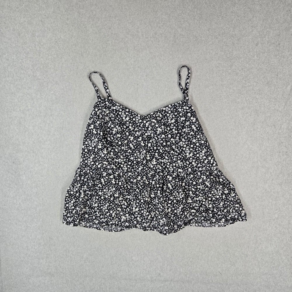 Old Navy Women Tank Top 2X Black Floral Cami Scoop Neck Pullover Straps Stretch